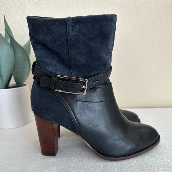 Clarks Kacia Garnet Navy Blue Suede/Leather Mid Height Heeled Boots Women’s 9M - Picture 3 of 11